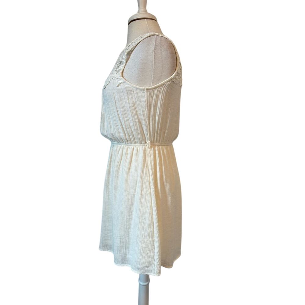 Mne Women's S Fairy Cream Sheer Crochet Sleeveless Lightweight Crinkle Dress - Picture 3 of 10